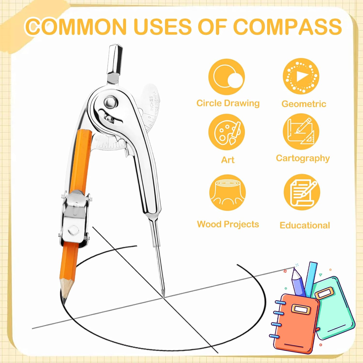 SAYAYA 4 Pieces Compass for Geometry with Pencil, Metal Geometry Drawing Tool Compass for Math Student Classroom School Office Woodworking Art Drawing image 3