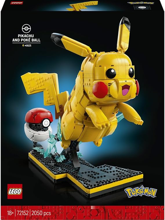 LEGO Pokémon Pikachu ve Poké Topu 72152 - Yetişkin Kadınlar ve Erkekler için Yıldırım Standı İçeren Duruşu Ayarlanabilir Dekoratif Koleksiyonluk Model Yapım Seti, Hediye Fikri (2050 Parça)