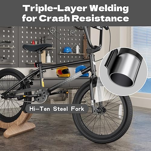 Miniatura 6 de KORIMEFA Bicicleta BMX Freestyle de 18 y 20 pulgadas para adolescentes de 6 a 16 años, ciclista de nivel principiante, clavijasguro que puede