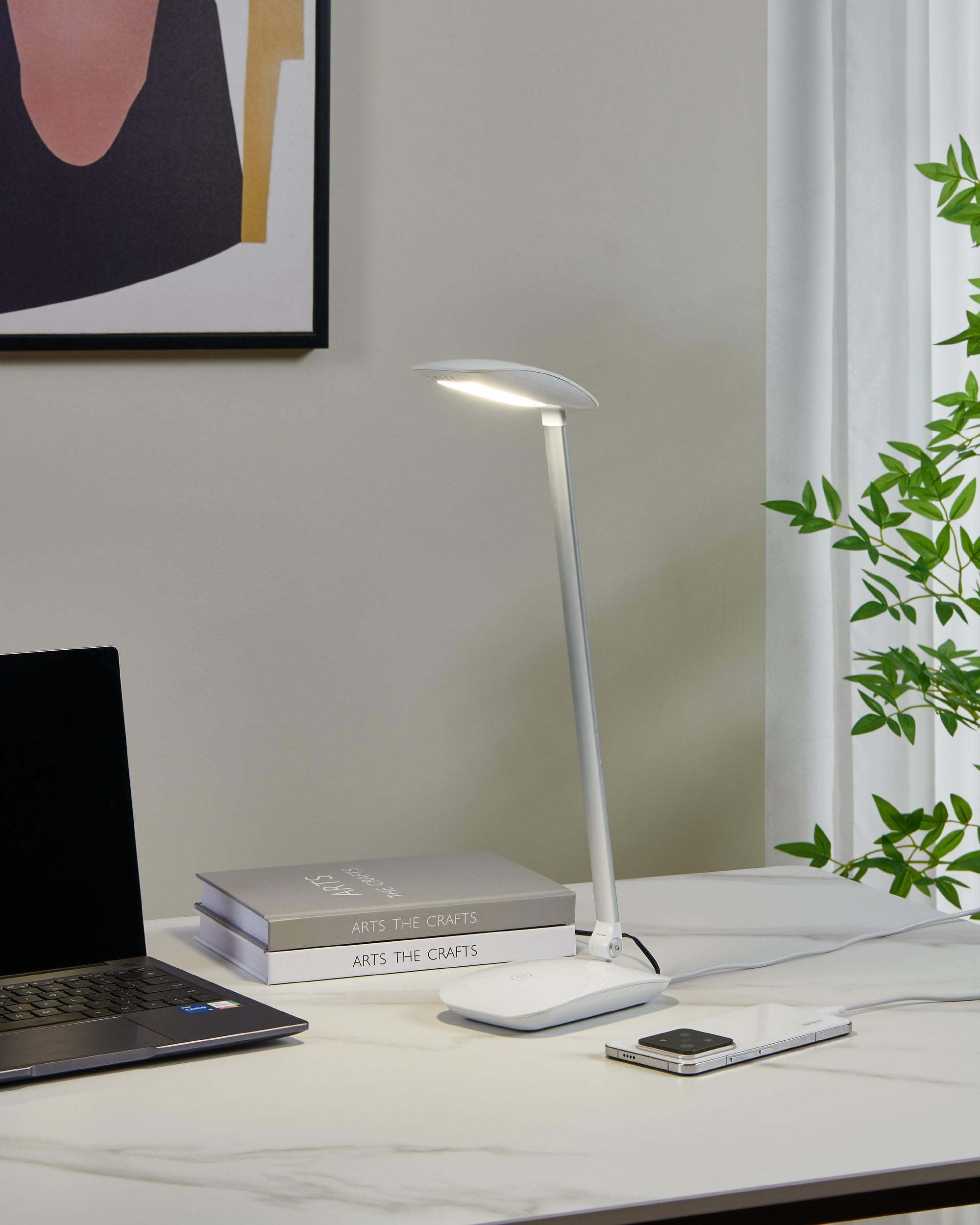 EGLO LED Tischlampe Cajero, 1 flammige Tischleuchte mit Touch, dimmbar | USB Lampe, Schreibtischlampe, Minimalismus aus hochwertigem Kunststoff, Bürolampe in Weiß