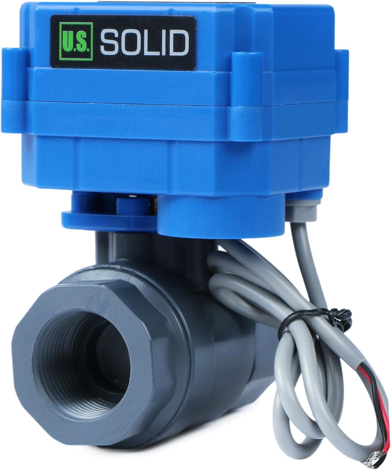 U.S. Solid 3/4 in UPVC Motorized Ball Valve - Plastic Electrical Ball Valve with Full Port, 2 Wire Auto Return, 9-36V AC/DC, Normally Closed