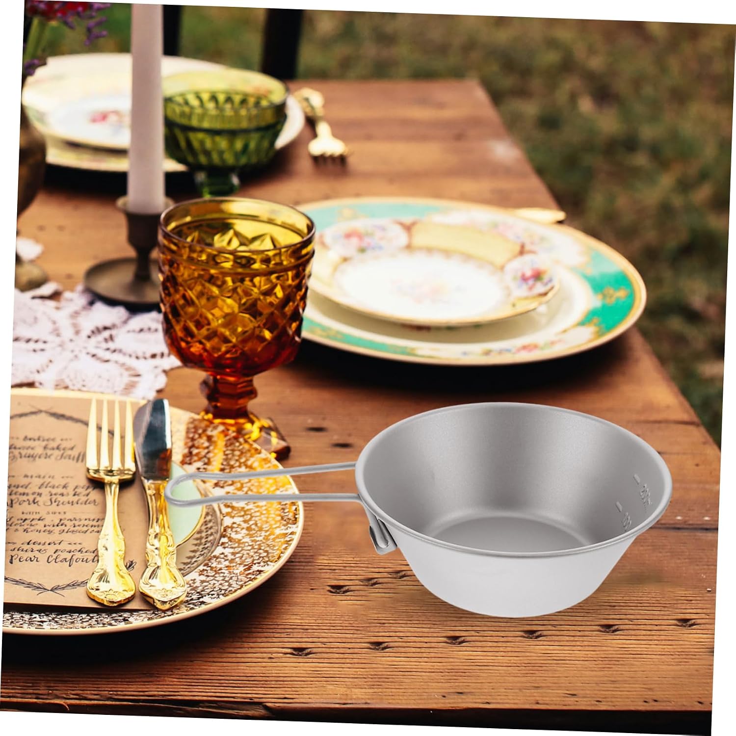 Titanium Bowl Pot with Foldable Handle Lightweight Outdoor Cooking Tableware for Camping Hiking and Picnics Versatile and Durable for Snacks and Salads