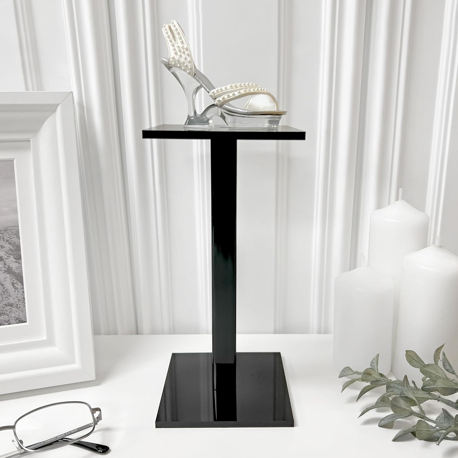 Plymor Clear Acrylic Square Barbell Pedestal Display Riser, 8.5" H x 4" W x 4" D (1/4" thick) (2 Pack)