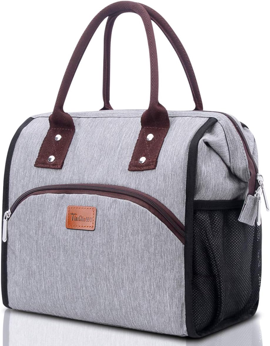Lunch Bag for Women, TianQin WY Insulated Large Lunch Bag with Wide Opening, Lunch Tote Bag Lunch Box Cooler Bag Lunch Organizer for Women Adults (grey)