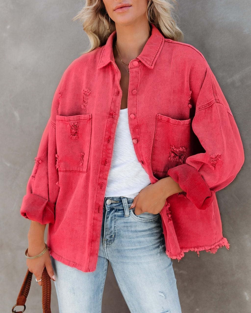 HipGlamp Women's Jean Jacket Classic Basic Button Down Long Sleeves Casual with Pockets - Image 2