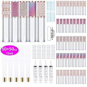 AMORIX 15ml Gold Cap Lip Gloss Tubes 50 pcs Lip Gloss Tubes with Wand