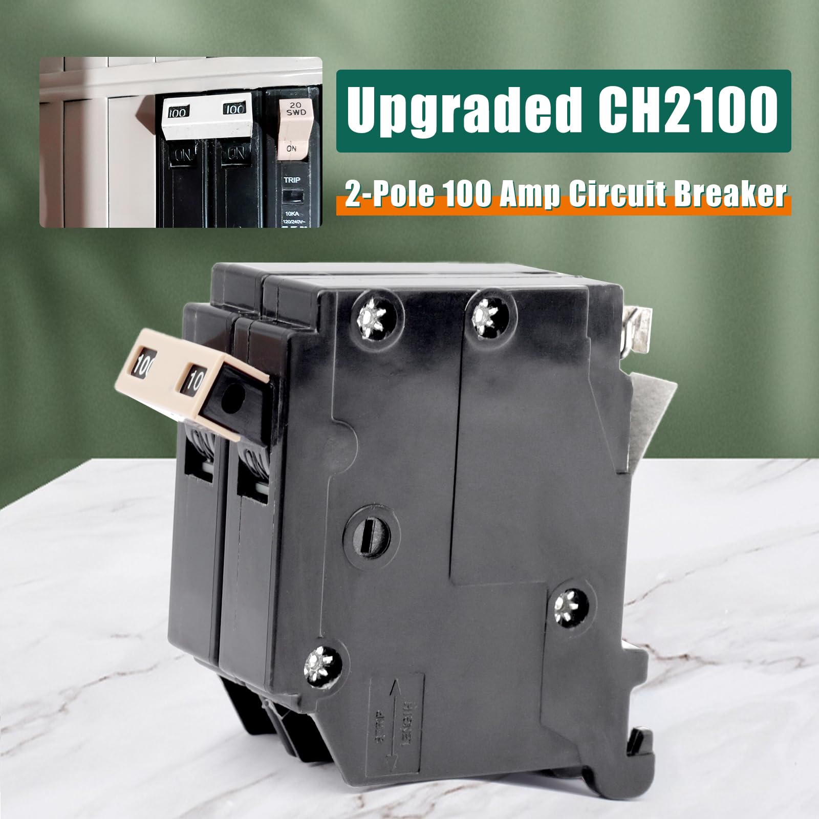 Upgrade 2100 2-Pole 100 Amp Circuit Breaker Replacement for Cutler Hammer Load Centers, Type 3/4 Inch Plug-On Molded Case Circuit Breaker, Thermal Magnetic Protection, 10 KAIC, 120/240V — Amazon image 2
