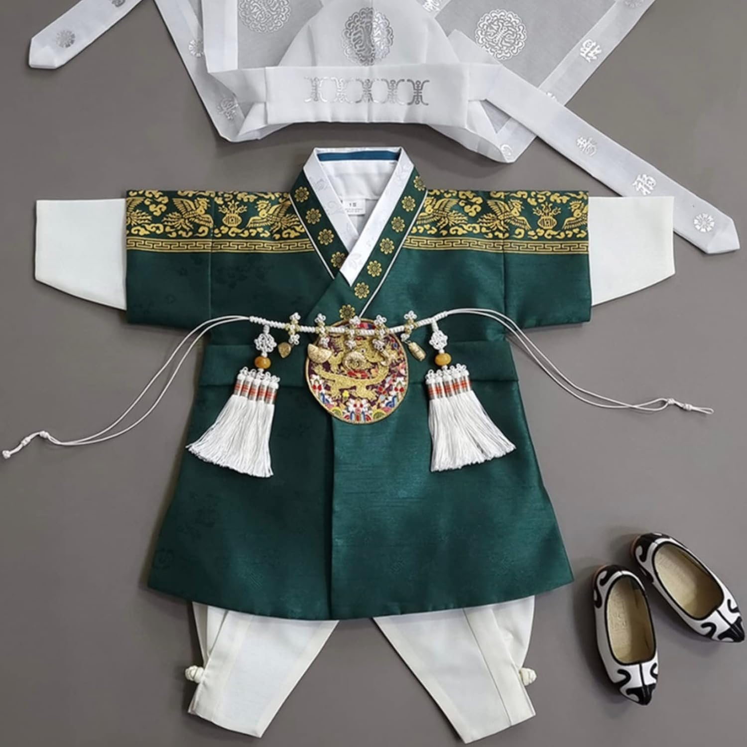 Korean Boy Foil Green Hanbok 100days, 12month Korean Traditional Dress Baby Boy Kids Hanbok