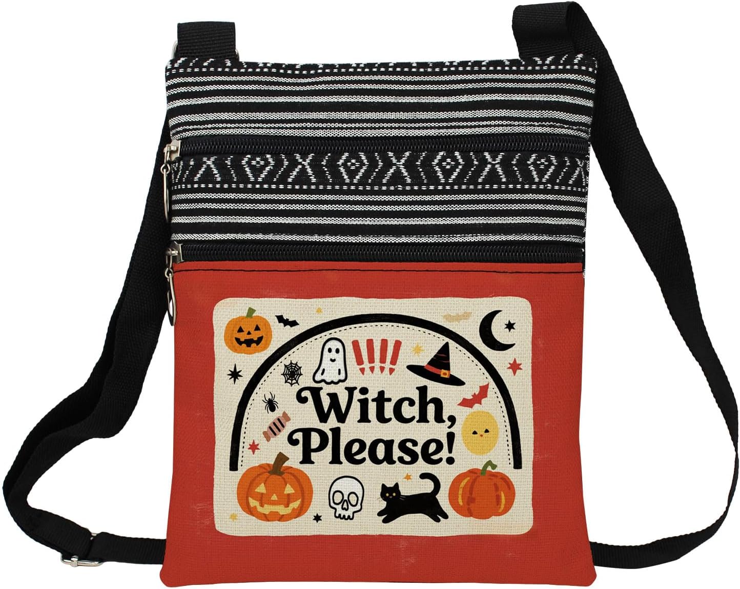 ウィッチプリーズ メッセンジャーバッグ スモール エスニックパターン 調節可能なストラップ クロスボディ ジッパーポーチ ウィッチ