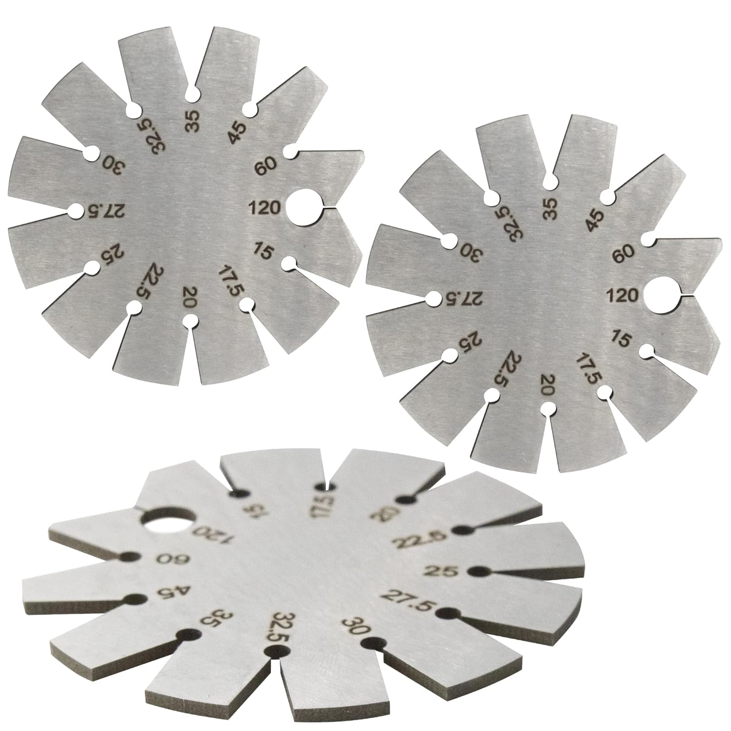 Adyoney 3-Pack Brushed Silver Stainless Steel Bevel Gauges 15-120° Angles - Round Axe Angle Gauge for Woodworking & Sharpening