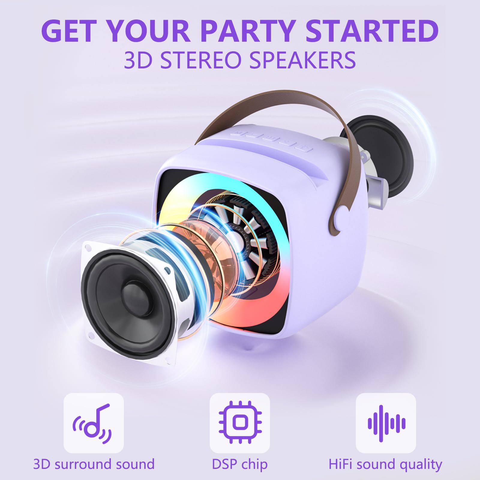 Karaoke per Bambini con 2 Microfono, Regalo Bambina 3-12 Anni Microfono Bluetooth Per Ragazzi e Ragazze, Portabile Macchina Karaoke con Design Supporto per Telefono, sistema PA per feste a casa(Viola)