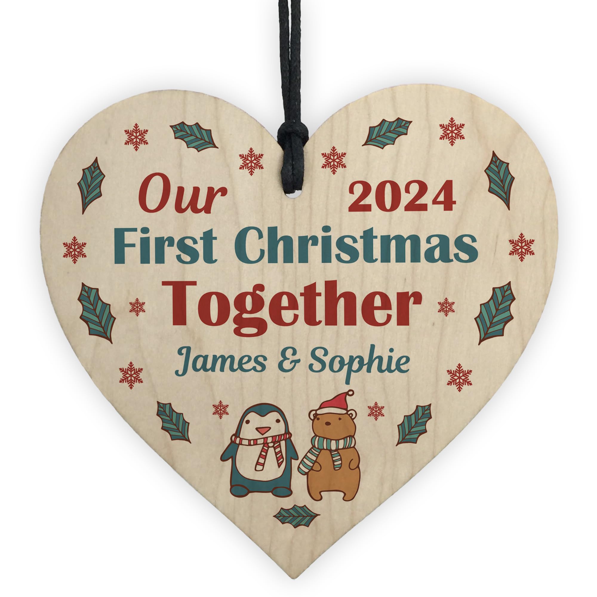 Red Ocean Novelty First Christmas Together Bauble, Personalised Couples Tree Decoration, Christmas Baubles for Boyfriend Girlfriend Couple, For Him Her, Wooden Tree Decoration Keepsake