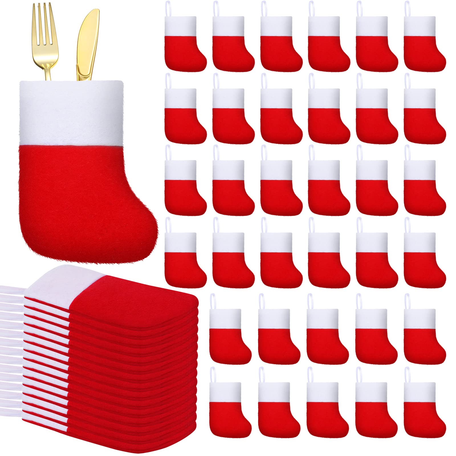 Weihnachten Mini Strümpfe Filz Stoff Weihnachtsstrümpfe Rot Geschenk Karte Baumhalter Kleine Weihnachtssocken Dekoration Einfarbig Weihnachten Urlaub Strümpfe für Xmas Party Geschenke Ornamente (50)