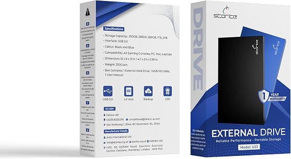Storite 2.5 Inch Portable External Hard Drive, Black, USB 3.0, 500GB