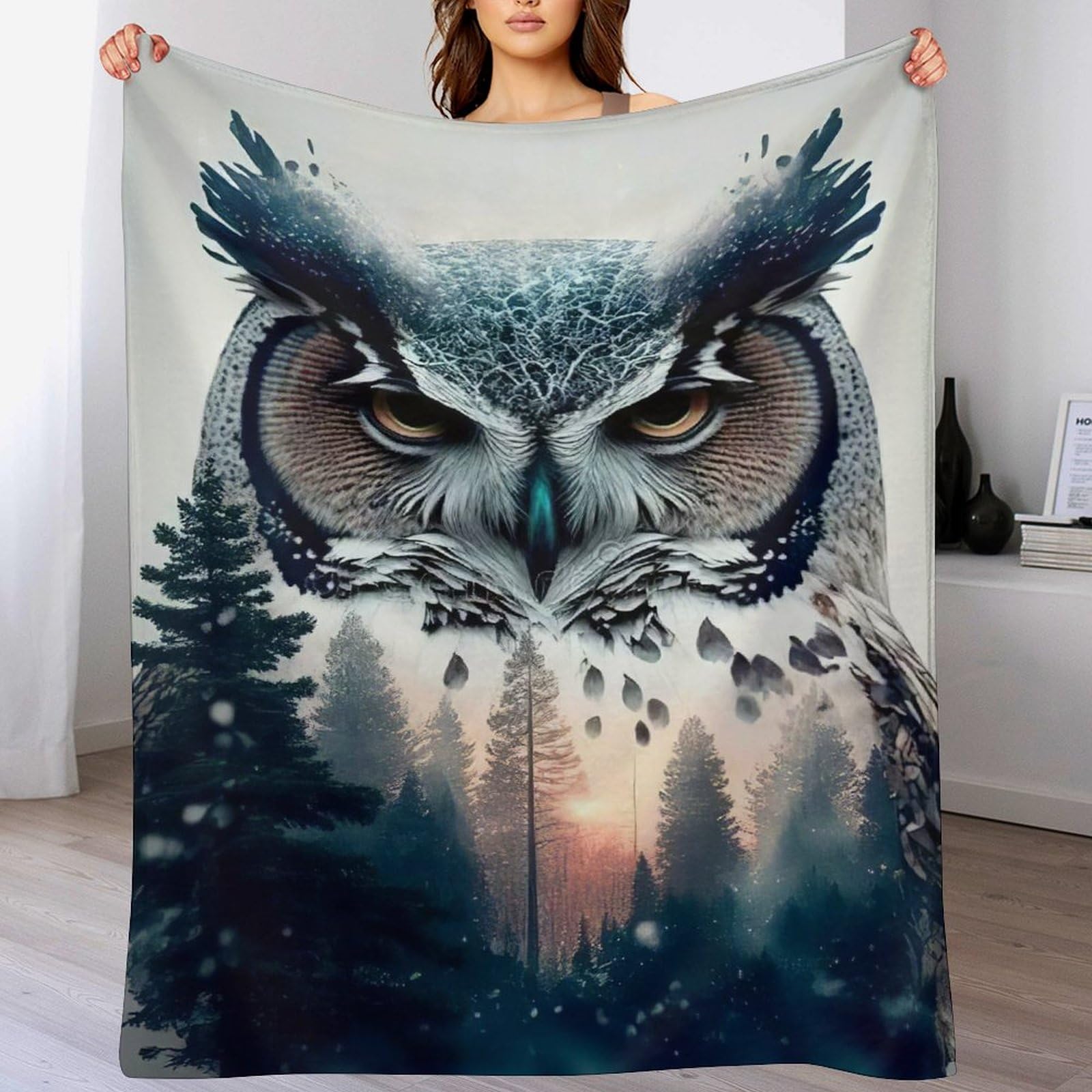Plaid hibou couverture polaire douce idée cadeau chaleureuse lit sofa 130x150