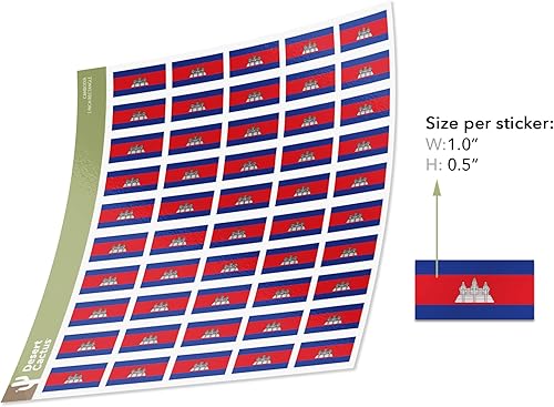 Miniatura 2 de Desert Cactus Adhesivos de bandera de Camboya País Pegatinas de 1 pulgada Rectángulo Hojas 50 piezas en total Logo Niños Scrapbook Car Vinyl Window