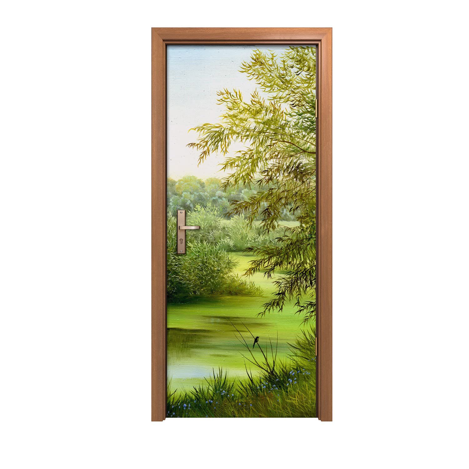 Autocollant de porte 90x200cm pour masquer une porte abîmée décor nature
