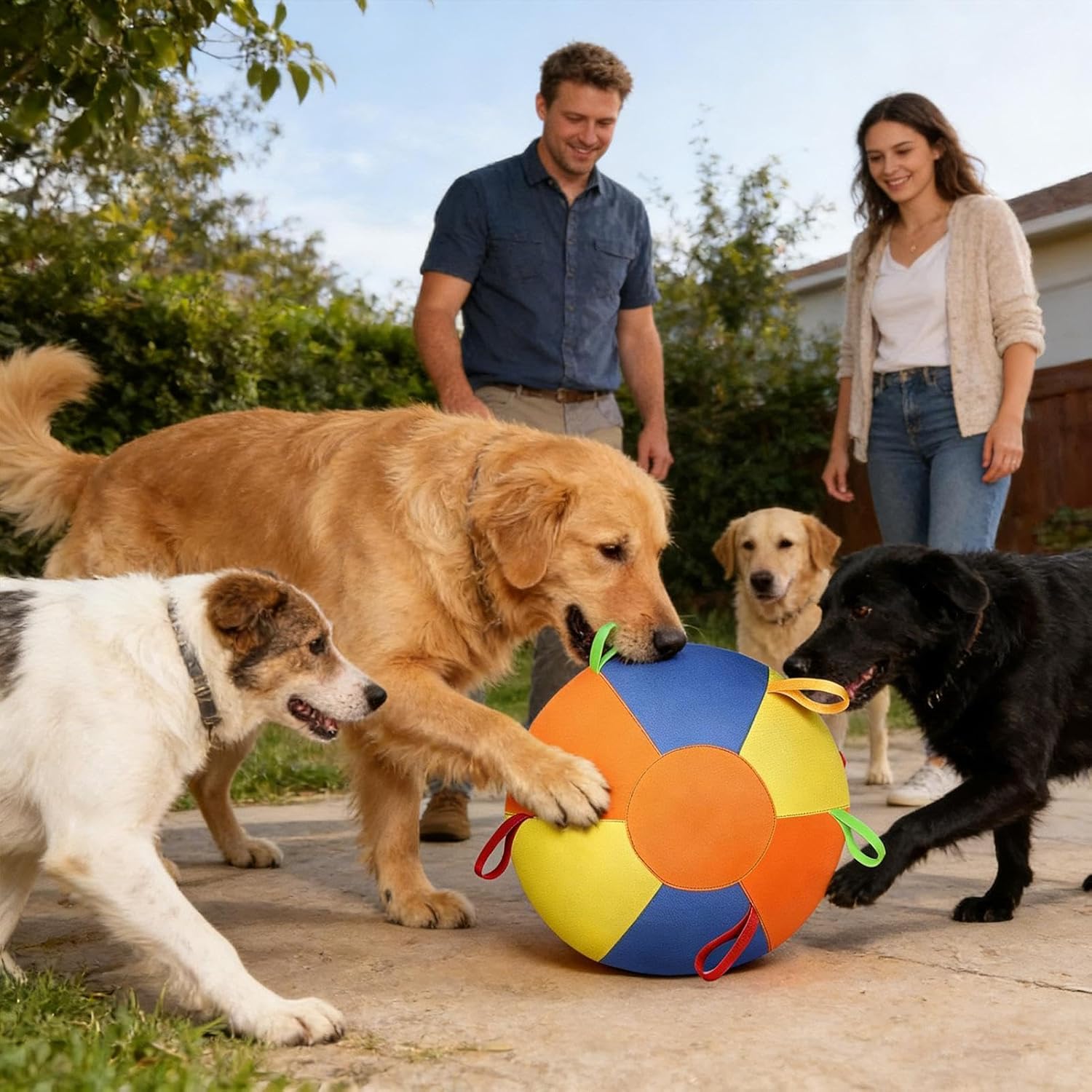 Dog Herding Ball - Large Inflatable Tear Resistant Interactive Toy, Handle Equipped Calming Ball, Hew Proof Fun | Outdoor Exercise Companion for Puppies, Water Play Pool and Yard Activity Australian