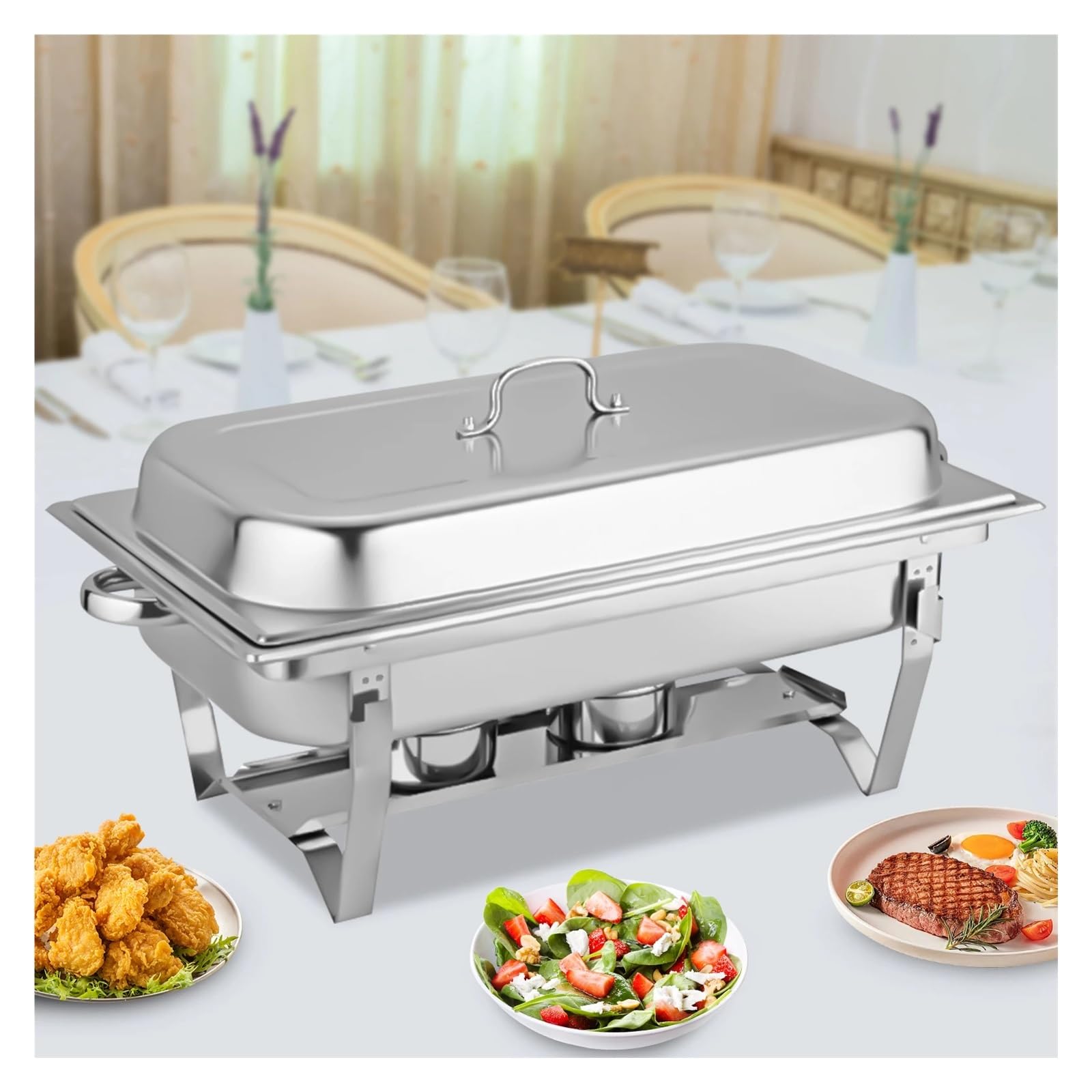 Récipient À Réchaud 3 Grilles, Chauffant En Acier Inoxydable, Chauffe-plats, Restauration Buffet, 9L RéTention De Chaleur De Longue DuréE