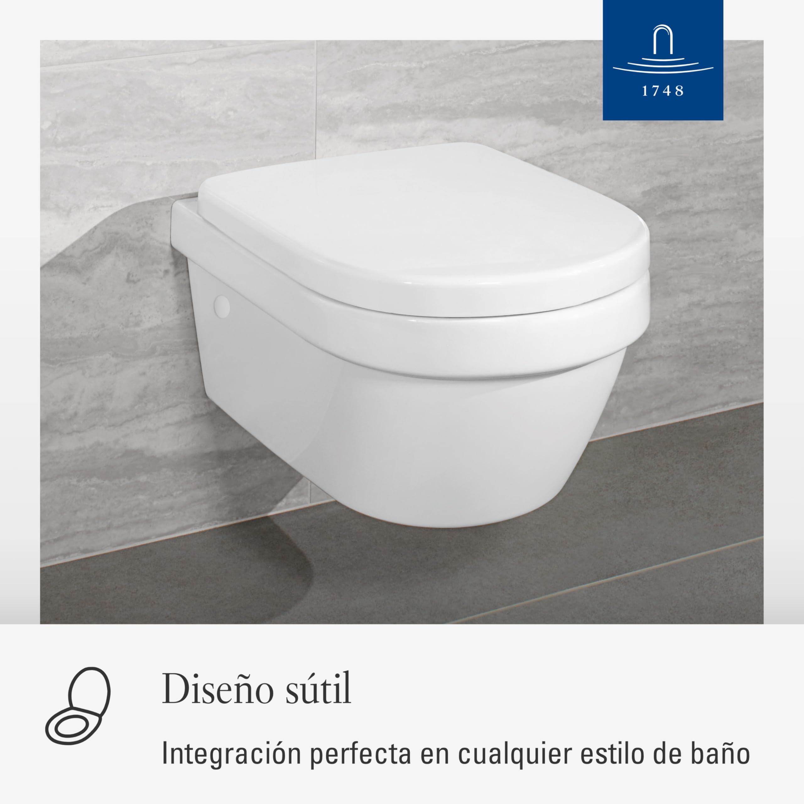 Villeroy & Boch Architectura, asiento de inodoro - Tapa de WC blanco brillante de Duroplast resistente - Aro con bisagras de acero inoxidable - Diseño en forma de D - Recambio original | Bisagras de acero inoxidable, termoestable irrompible, repuesto orig