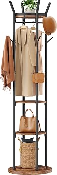 HOMEFORT Coat Rack Freestanding,Metal Coat Stand with shelf,Rusitc Brown