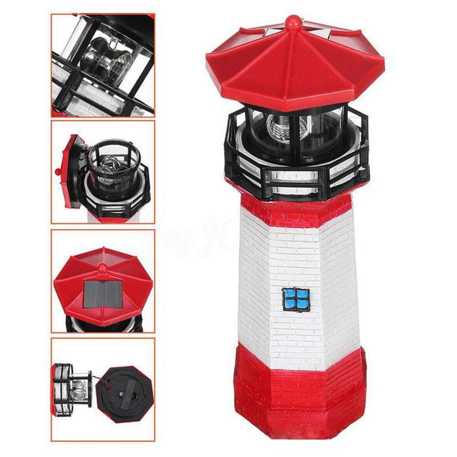 Faro decorativo de jardín con energía solar tradicional con LED giratorio, luz decorativa de faro solar, lámpara de jardín de estilo náutico impermeable para fiestas, terrazas, patios, adornos al
