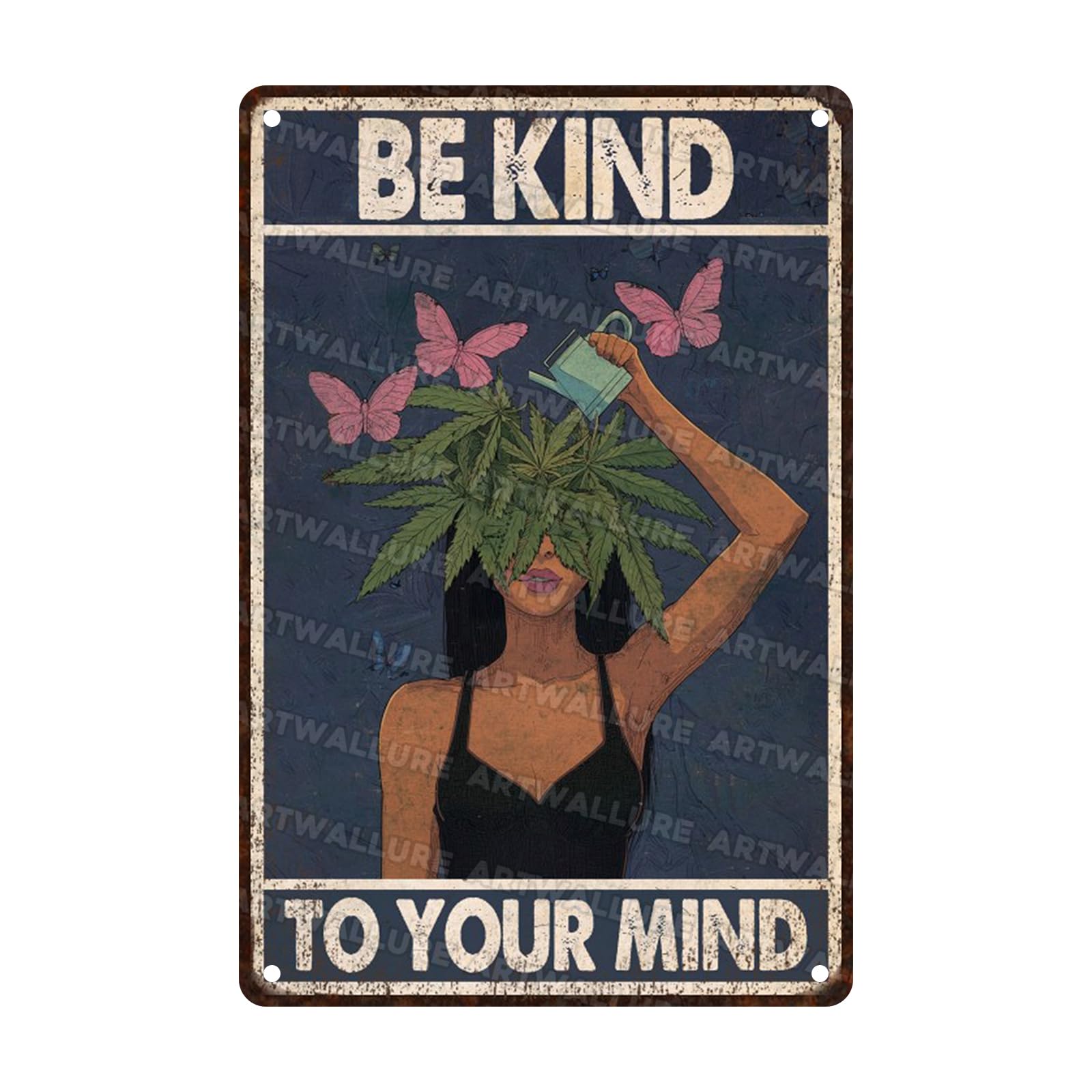 Wall Art “Be Kind To Your Mind” - Vintage Metal Tin Sign for Meditation Room, Bedroom, Office, Boho Decor & Inspirational Gift for Women 8x12 Inch