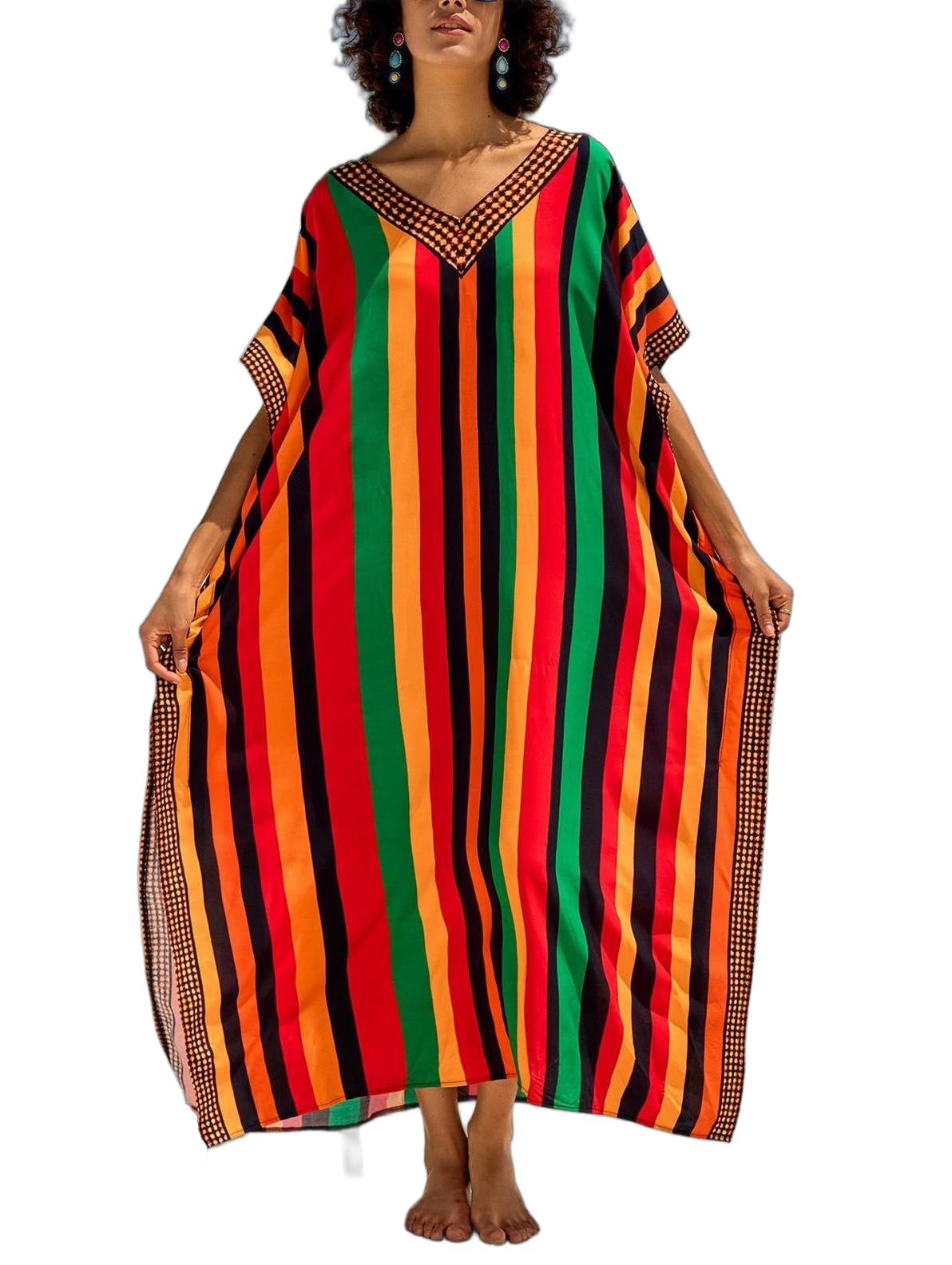 NFVNKJ Women's Plus Size Beach Lounge Kaftan Maxi Dress Swimsuit Coverup for Women