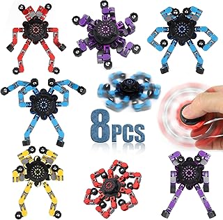 8PCS Transformable Fidget Spinner Toy for Kids Adults, Deformation Robot Chain Spinner Fingertip Gyro Toys for Boys Girls 8-12, Stress Relief Sensory Toys for Goodie Bag Fillers Kids Travel