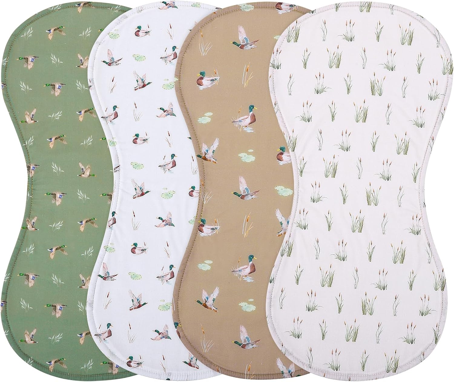 4 PCS Mallard Duck Baby Burp Cloths, Muslin Duck Hunting Newborn Spit up Rags 19 X 9 Inch Absorbent Burping Towel for Newborn Nursery Infant Boy Girls