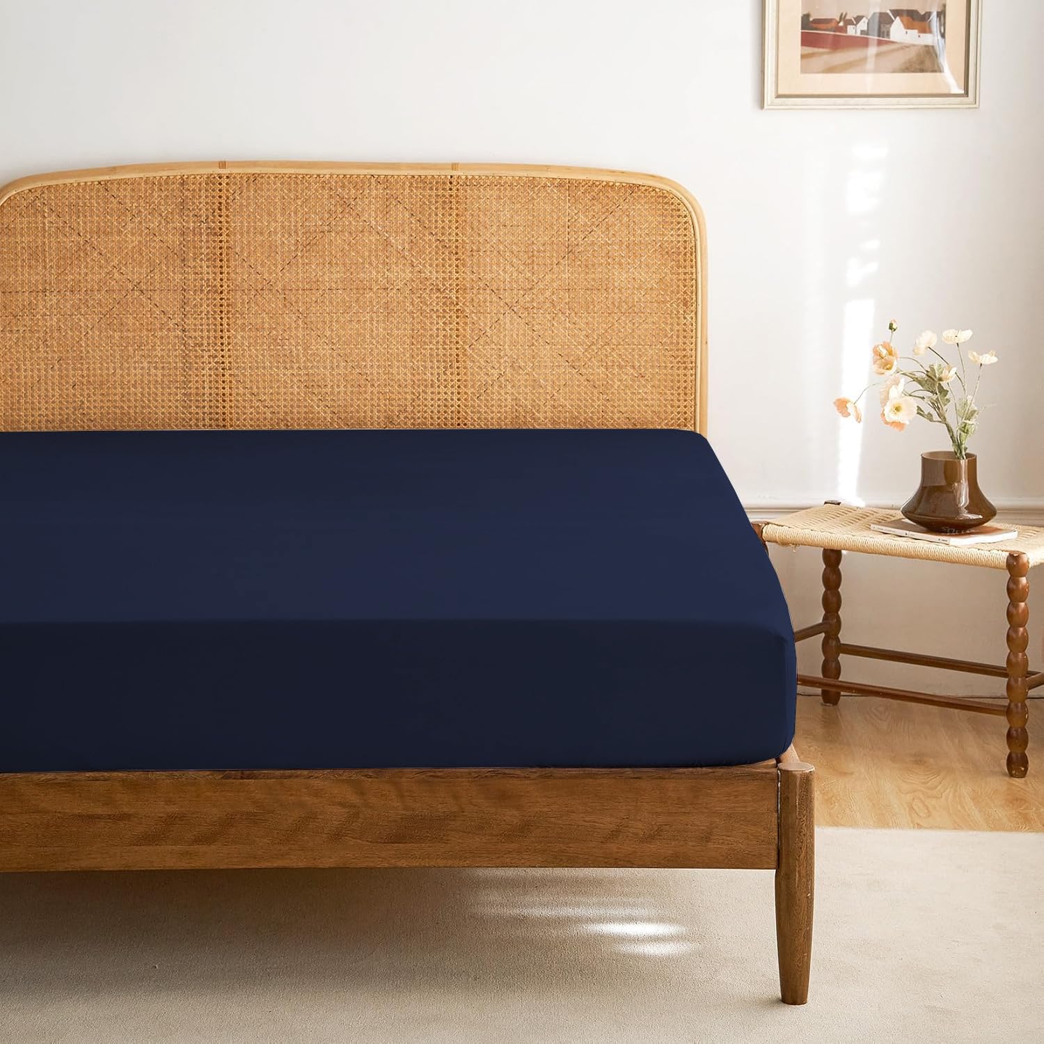 Funky Gadgets Fitted Sheet Super King Navy Deep Pocket 10 Inch (25cm) 90 GSM Soft Brushed Microfiber Bed Sheets Easy Care Bottom Sheet (183 X 200cm)