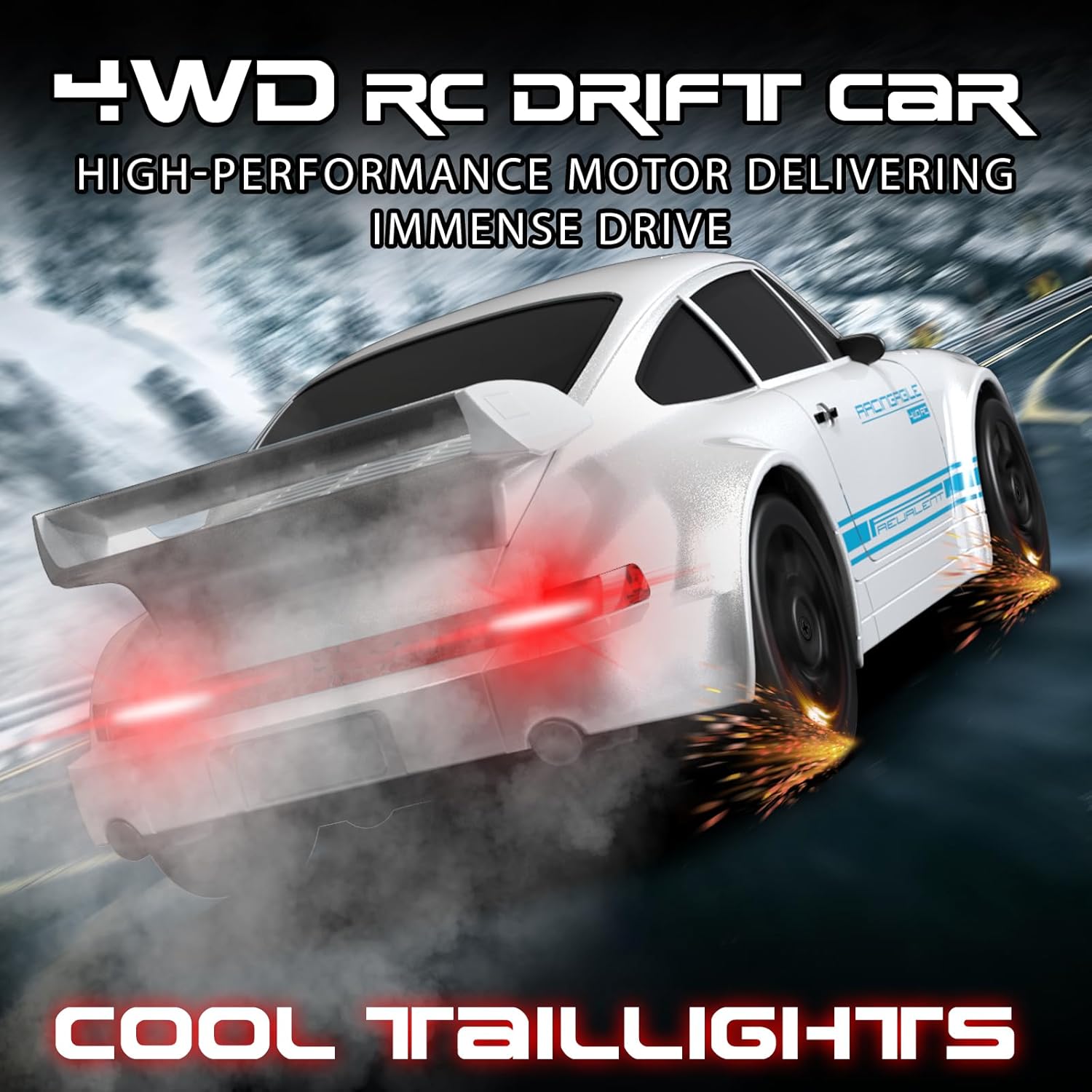 Remote Control Car, 1/24 Scale RC Drift Car, 4WD 15KM/H High Speed RC Cars, Racing Sport Toy Car with LED Lights, Racing Tire, Birthday for Kids Boys Girls, Rechargeable Battery