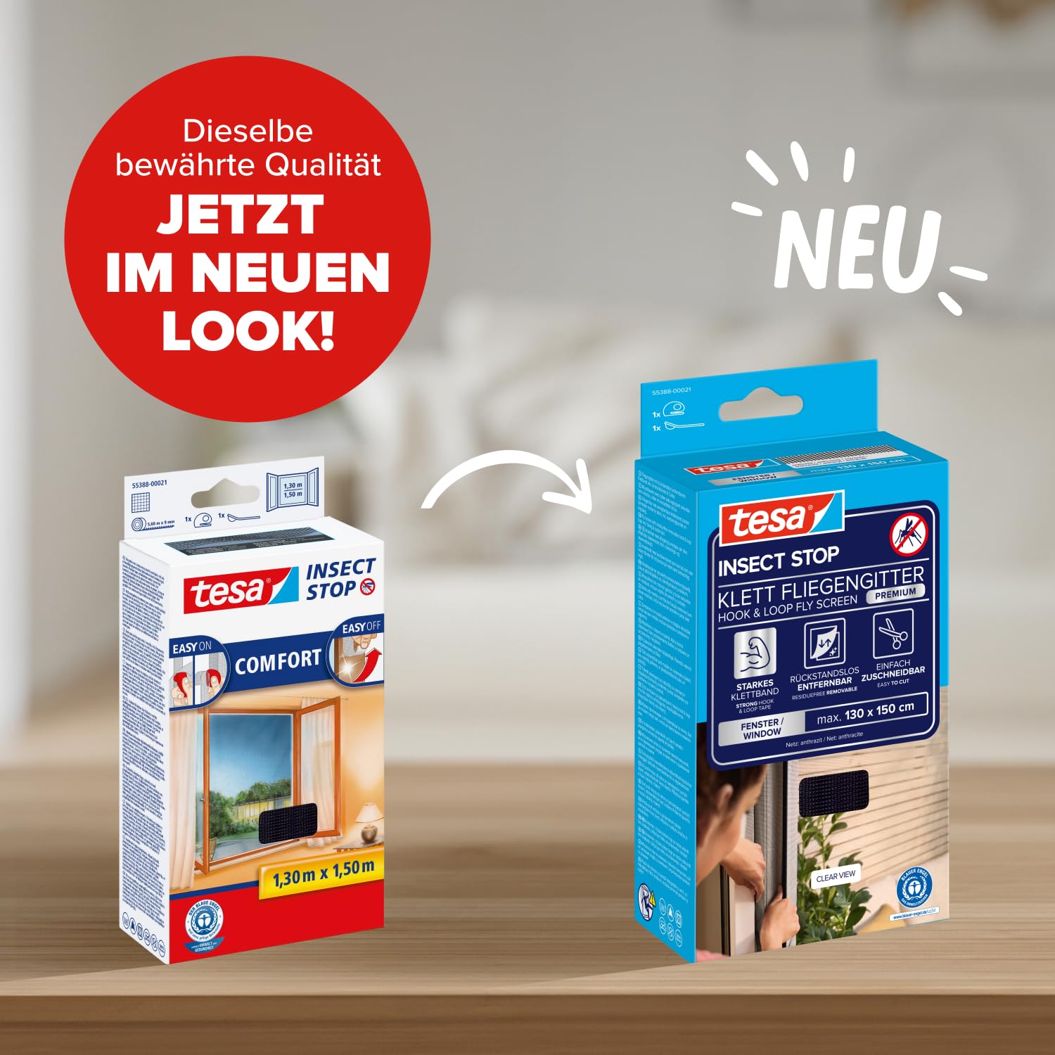 tesa Insect Stop Klett Fliegengitter Premium - 130 cm x 150 cm Anthrazit – Ansicht 2