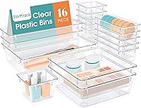 StorMiracle 16 PCS Clear Drawer Organizer Set - 5 Sizes for Bathroom, Kitchen, Makeup, Jewelry Storage Bins