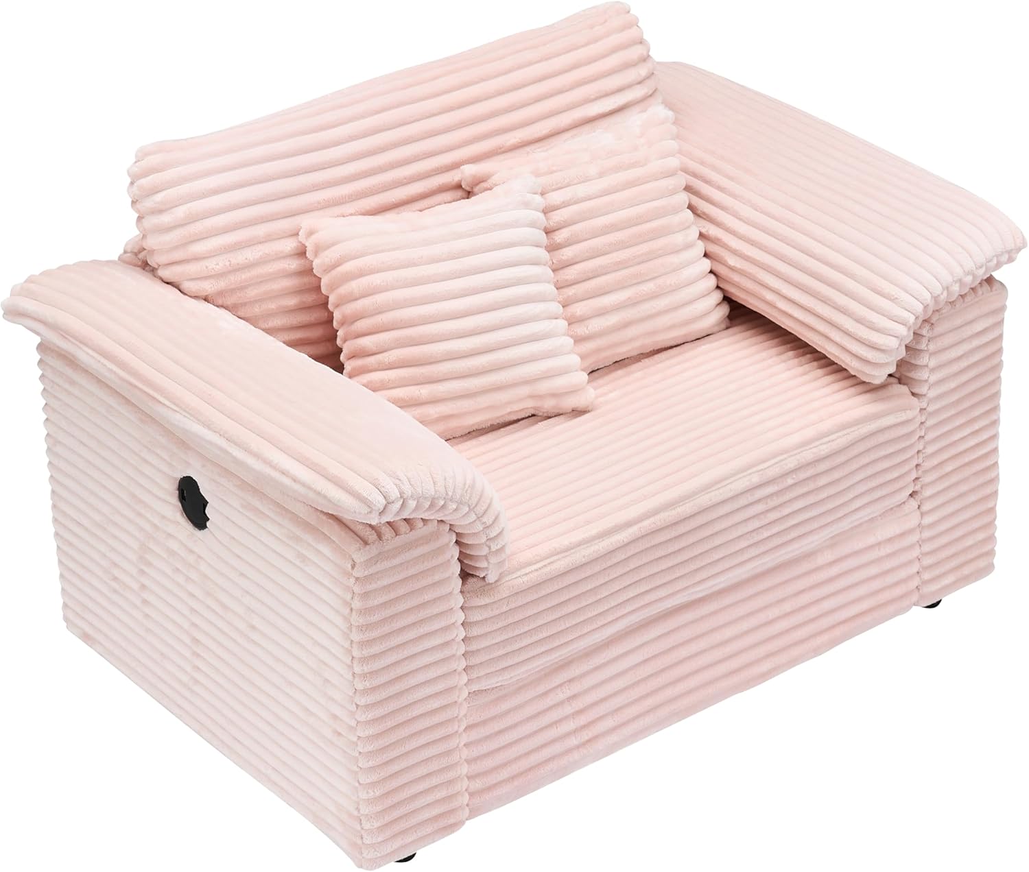 Oversized Chaise Lounge Chair with Storage Ottoman & USB Ports, Fluffy Corduroy Cloud Couch Sleeper Sofa Bed with Arm Rest, Comfy Overstuffed Sofa Chair Set for Living Room, Bedroom (Pink)