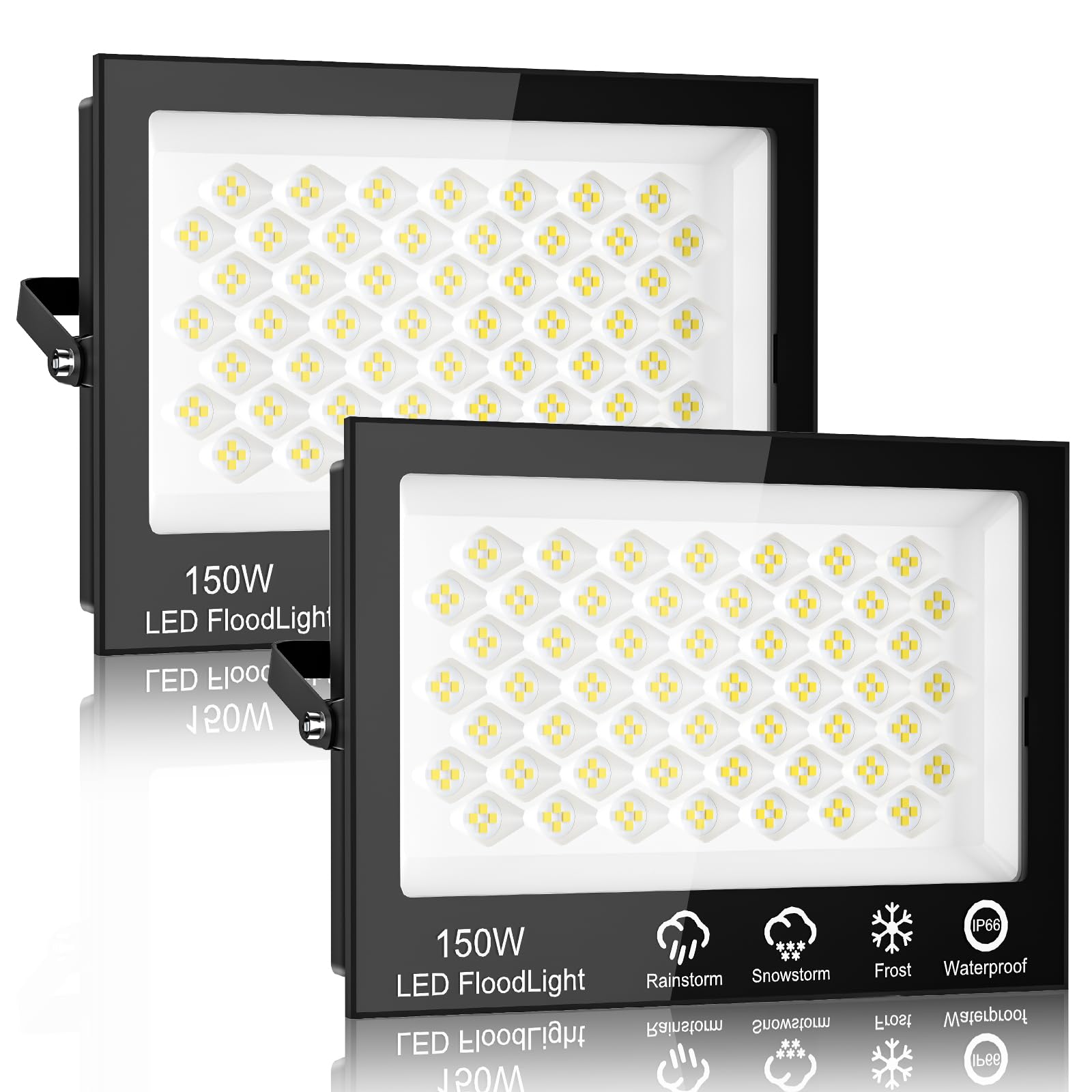 Sararoom 150W Faretto Led Esterno, 15000LM Faro Proiettori per esterni, 6500K Bianca Fredda Luci di Sicurezza, IP65 Impermeabile Lampade da parete per Giardino Garage Cortile Stadio Sentieri, 2 Pezzi