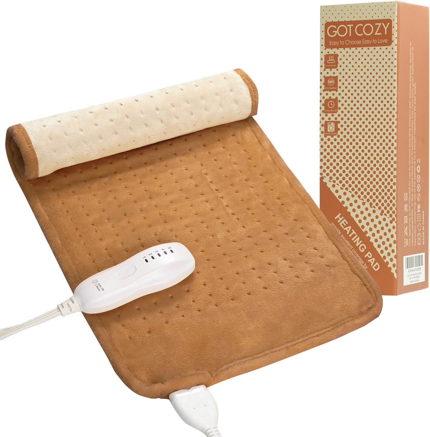 GOTCOZY heating pad unrolled with controller and packaging