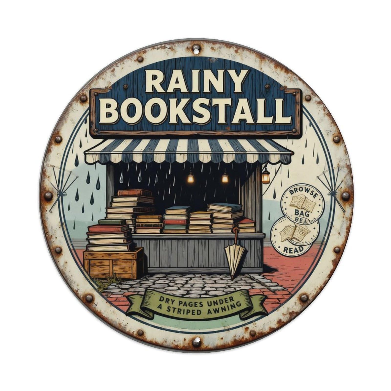 Rainy Bookstall Sign Metal Tin Sign Plaque