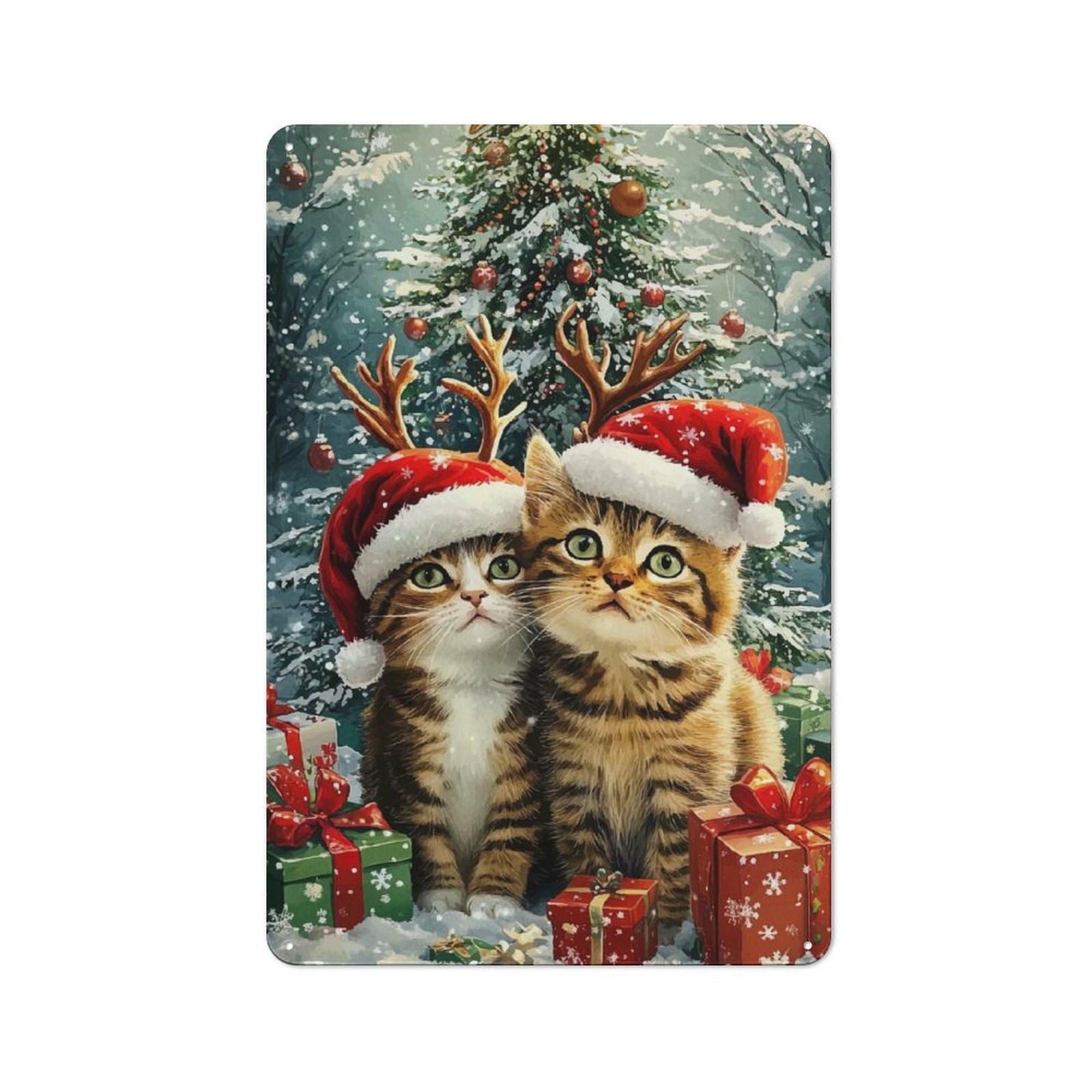 Junmoney Christmas Kittens Metal Wall Sign 30X20cm, Rustic Decor For Home Bar Wall, Gift Idea At Christmas For Hosts Who Enjoy Retro Interiors