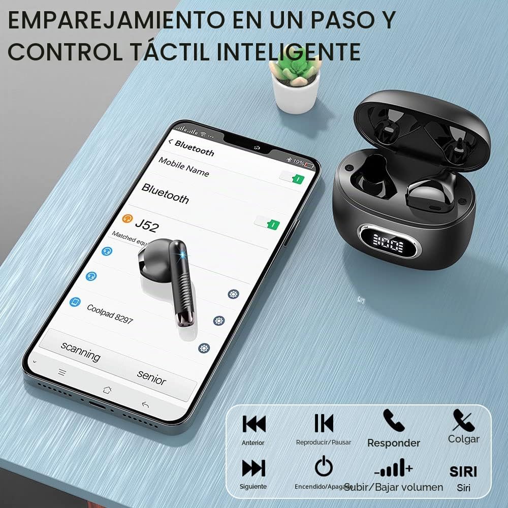 Auriculares Inalámbricos, auriculares Bluetooth 5.3 con HD Mic, HiFi Estéreo Cascos Inalambricos Bluetooth, IP7 Impermeable 42H Cancelación de Ruido In-Ear Auriculares, Control Táctil/LED/Carga USB-C