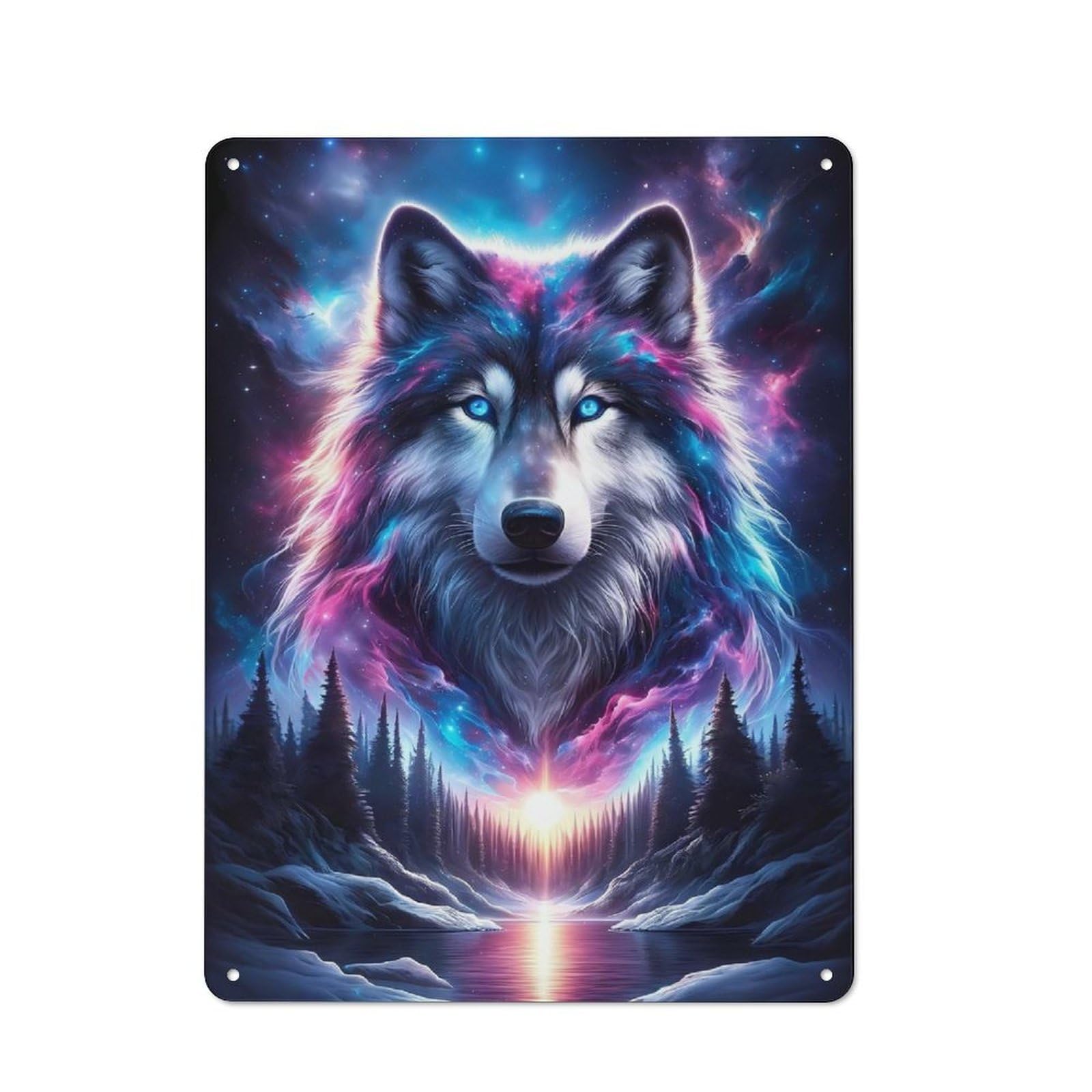 Cosmic Wolf Metal Wall Plaque, Easy to Hang Plaque for Living Room, Hallway, Kitchen Or Pet Corner, 40x30cm
