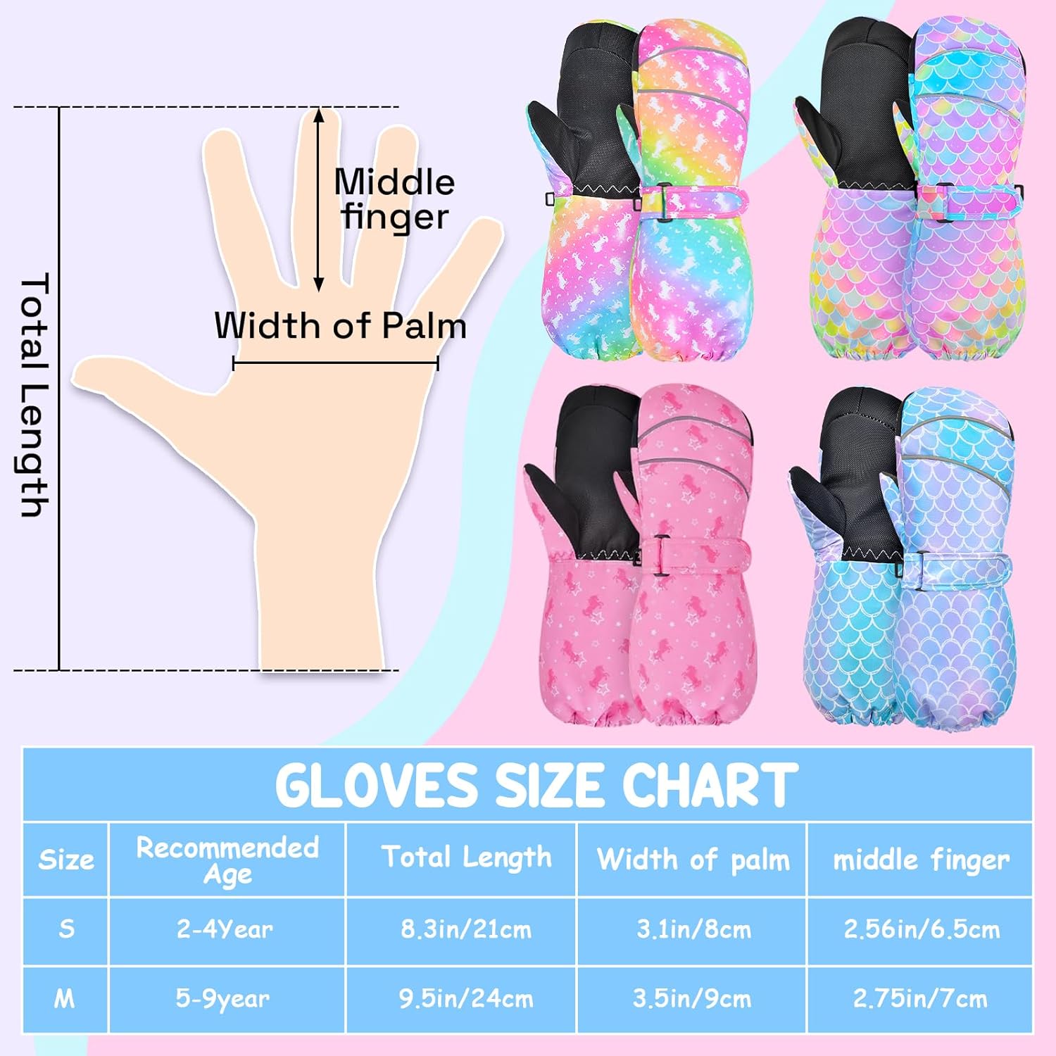 Kids Gloves Winter Toddler Mittens Girls Snow Ski Glove Waterproof Warm Sherpa with Long Cuff Snowboard Gloves - Image 4