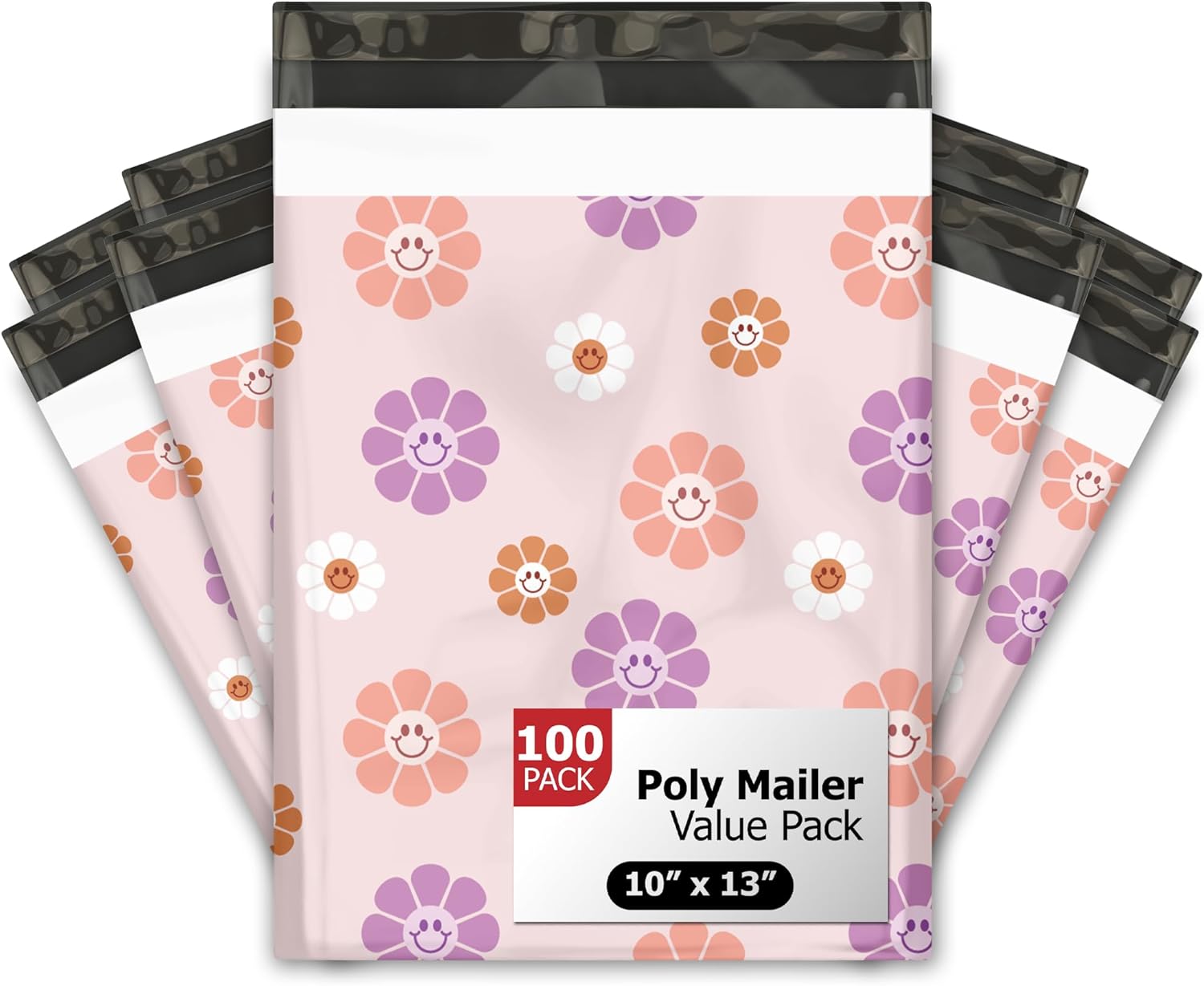 10x13 (100) Groovy Flowers Floral Summer Designer Poly Mailers Waterproof Self Sealing Tear Resistant Polymailers Shipping Envelopes Premium Printed Bags For Small Businesses