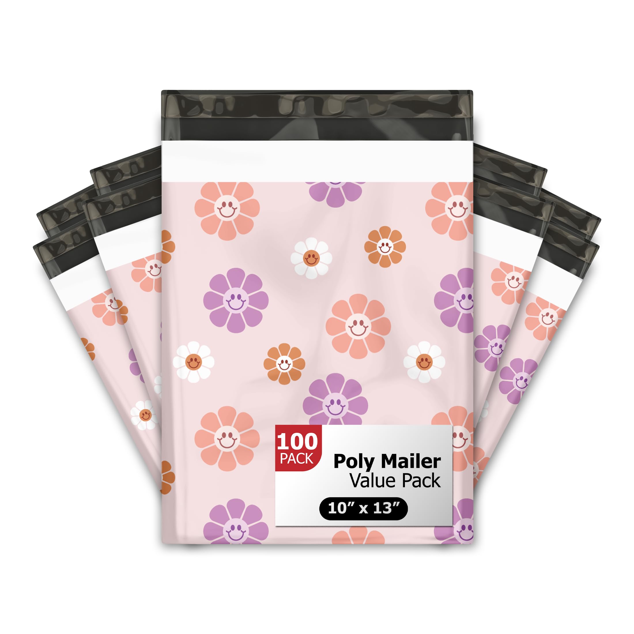 10x13 (100) Groovy Flowers Floral Summer Designer Poly Mailers Waterproof Self Sealing Tear Resistant Polymailers Shipping Envelopes Premium Printed