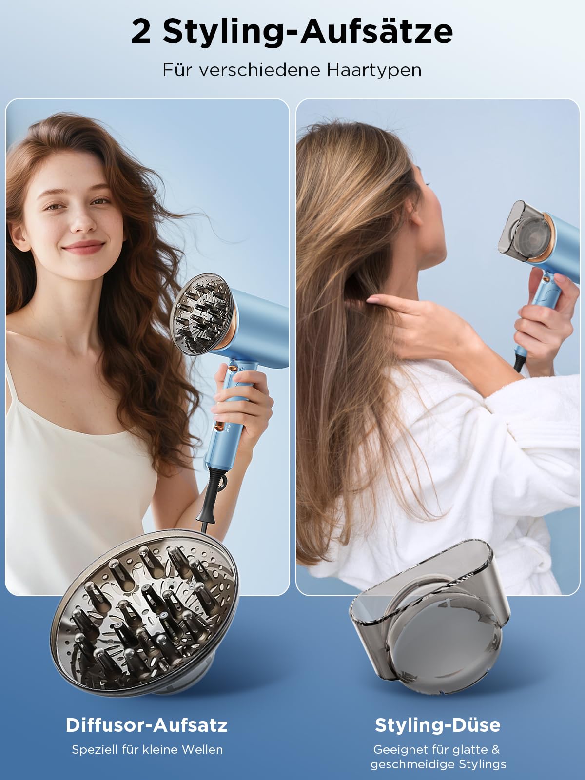Kryvoth Ionen-Föhn 2000W, klappbarer Haartrockner mit Diffusor, Hair Dryer