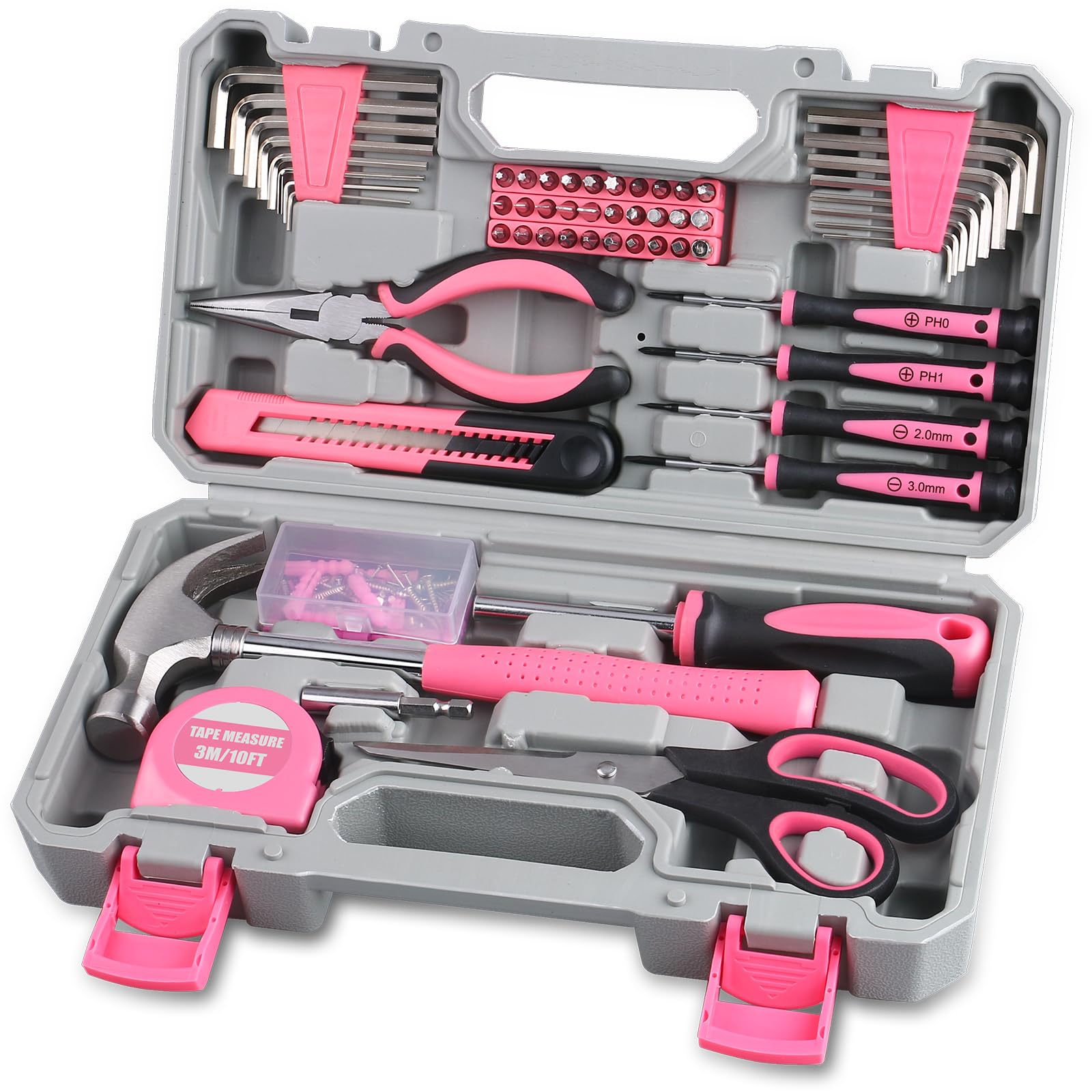 WINNER 150-Piece Pink Color All-Purpose Household Tool Kit in Toolbox Storage Case Perfect for Women Ladies and Girls