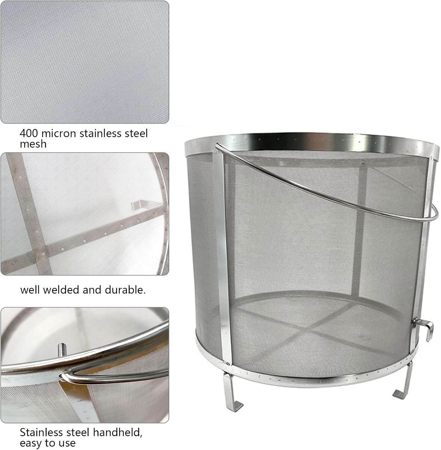 AIZYR Wine Beer Dry Hops Filter 400 Micron 304 Stainless Steel Strainer for Homebrew Wine Beer Tea Kettle Brew Filter,30 * 31cm