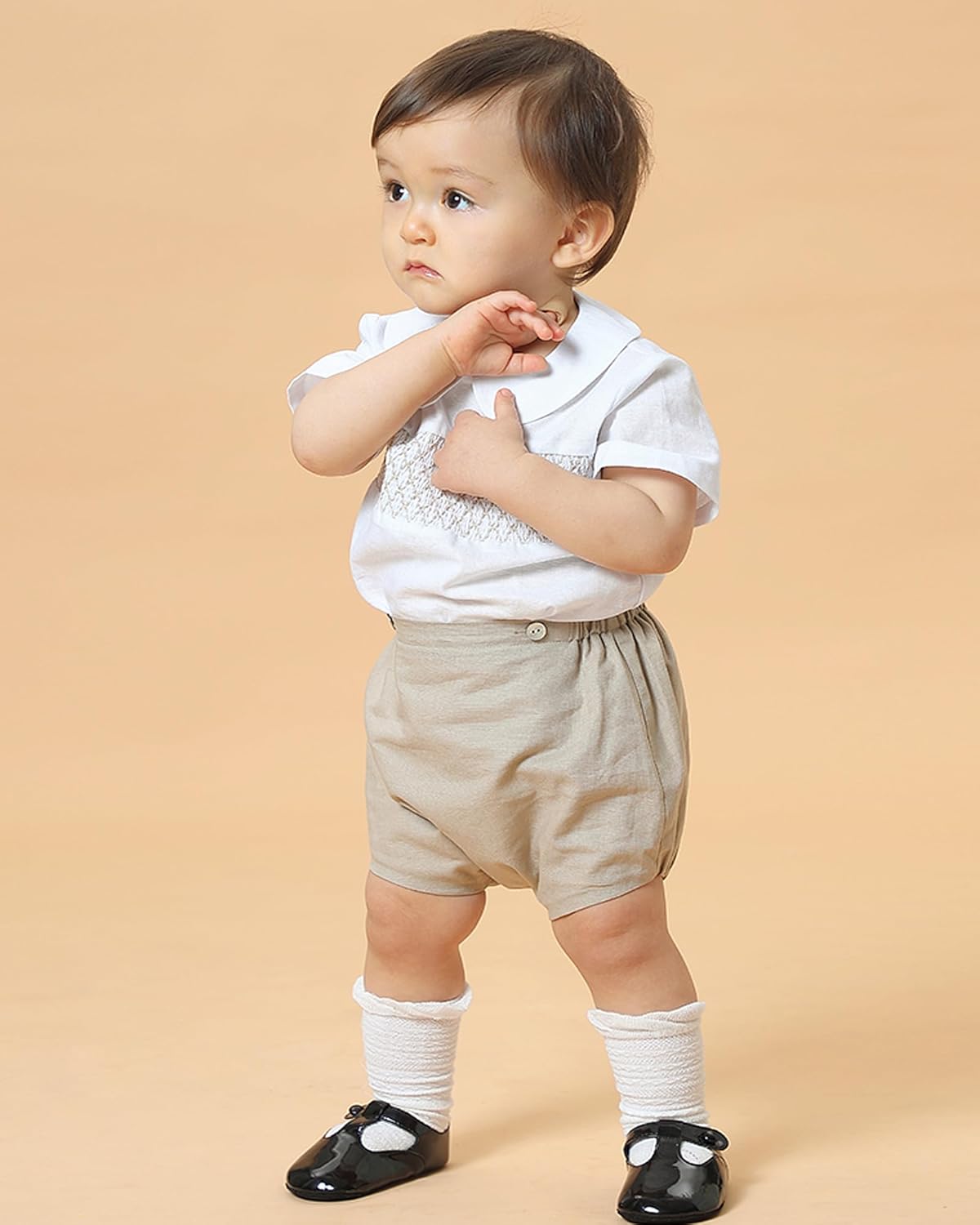 Twoflower Smocked toddler boy outfits Summer Cotton Short Sleeve boys' button-down shirts Casual 2 piece Clothing Set - Image 4