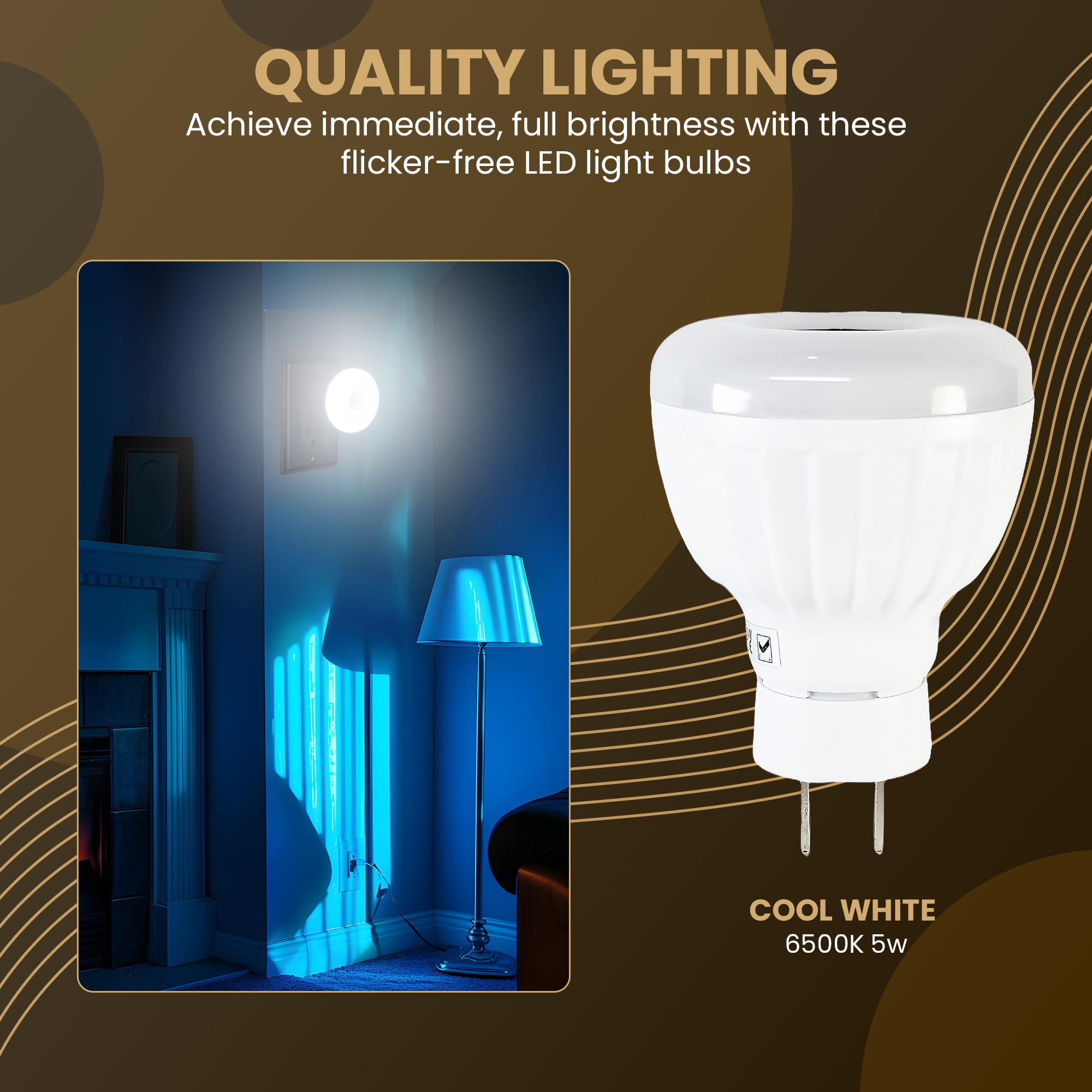 Sensor de movimiento brillante de 5 W, luz nocturna enchufable, salida de CA, color blanco frío, 6500 K, lámpara LED automática activada por movimiento, del atardecer al amanecer, dormitorio, pasillo, 3