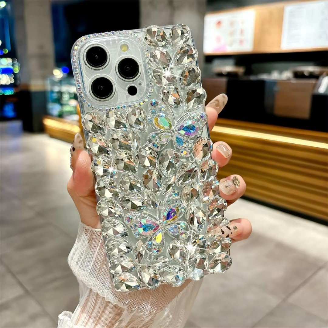 Funda de lujo con purpurina y diamantes de imitación en forma de mariposa para iPhone 17 Pro Max/16/15/14/13/12/11, funda con diamantes completos para iPhone 15 Pro/14 Pro (para iPhone 13/colorida).